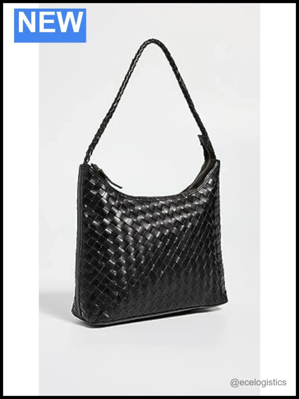 Woven Leather Hobo Bag Structured Shoulder Bag Patch Pocket